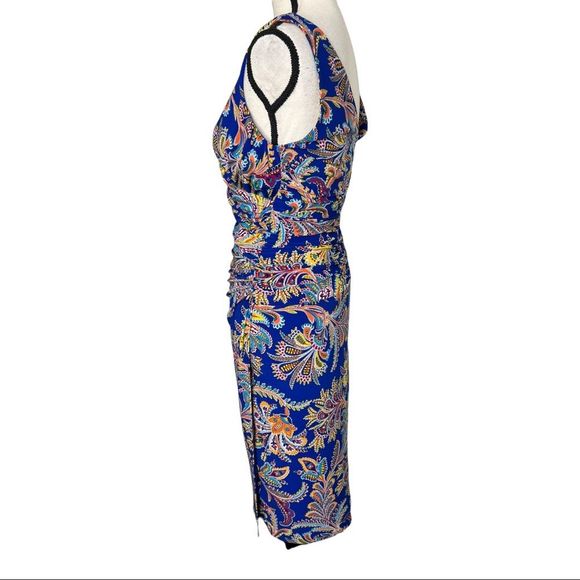 LAUREN RALPH LAUREN Colorful Paisley Print Sleeveless dress. Faux wrap. Size 4 - Picture 4 of 7